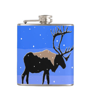Caribou in Winter - Original Wildlife Art Hip Flask