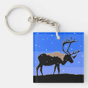 Caribou in Winter - Original Wildlife Art Keychain