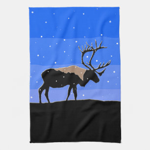 Caribou in Winter - Original Wildlife Art Kitchen Towel