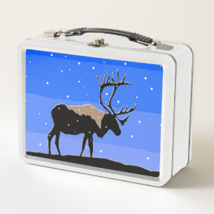 Caribou in Winter  - Original Wildlife Art Metal Lunch Box