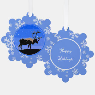 Caribou in Winter - Original Wildlife Art Ornament Card
