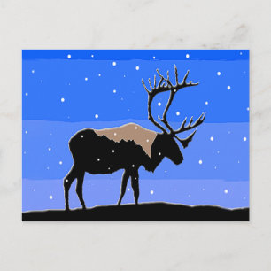 Caribou in Winter  - Original Wildlife Art Postcard