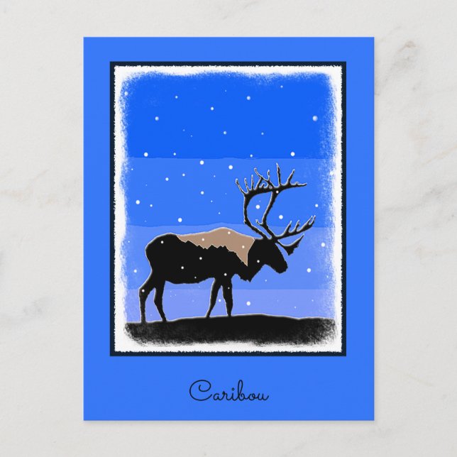 Caribou in Winter  - Original Wildlife Art Postcard (Front)