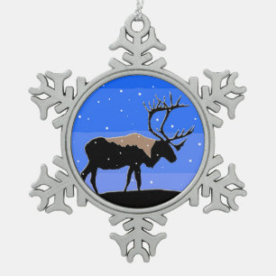 Caribou in Winter  - Original Wildlife Art Snowflake Pewter Christmas Ornament