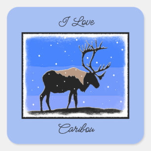 Caribou in Winter - Original Wildlife Art Square Sticker