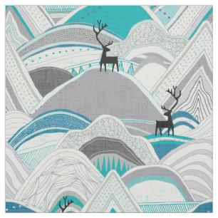 caribou mountains blue fabric