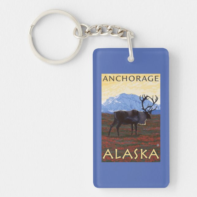 Caribou Scene - Anchorage, Alaska Keychain (Front)