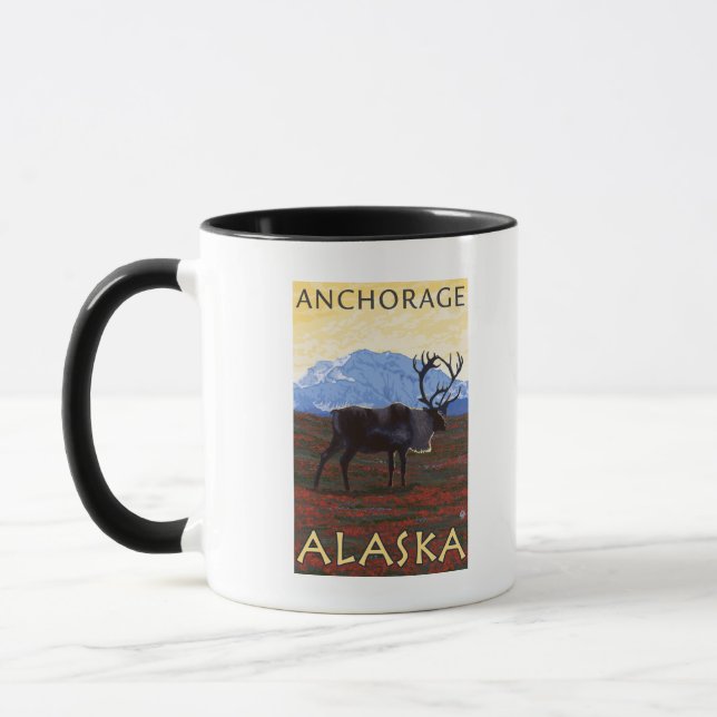 Caribou Scene - Anchorage, Alaska Mug (Left)