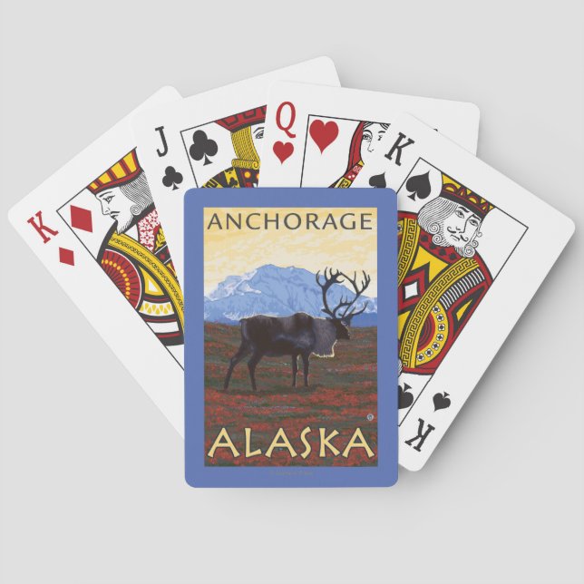 Caribou Scene - Anchorage, Alaska Playing Cards (Back)