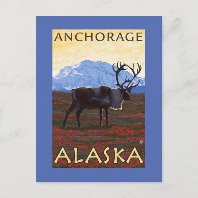Caribou Scene - Anchorage, Alaska Postcard (Front)