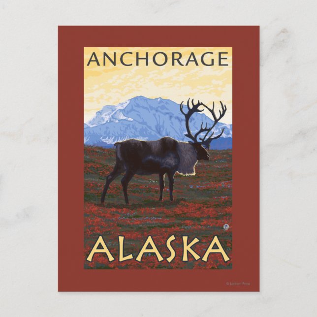 Caribou Scene - Anchorage, Alaska Postcard (Front)