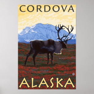 Caribou Scene - Cordova, Alaska Poster
