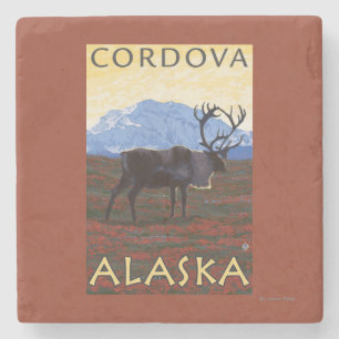 Caribou Scene - Cordova, Alaska Stone Coaster