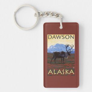 Caribou Scene - Dawson, Alaska Keychain