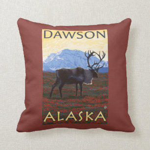 Caribou Scene - Dawson, Alaska Throw Pillow