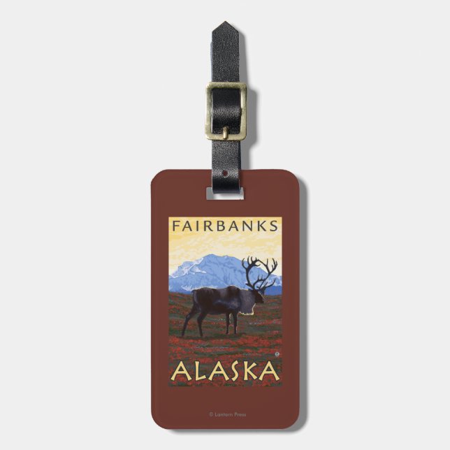 Caribou Scene - Fairbanks, Alaska Luggage Tag (Front Vertical)