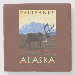 Caribou Scene - Fairbanks, Alaska Stone Coaster