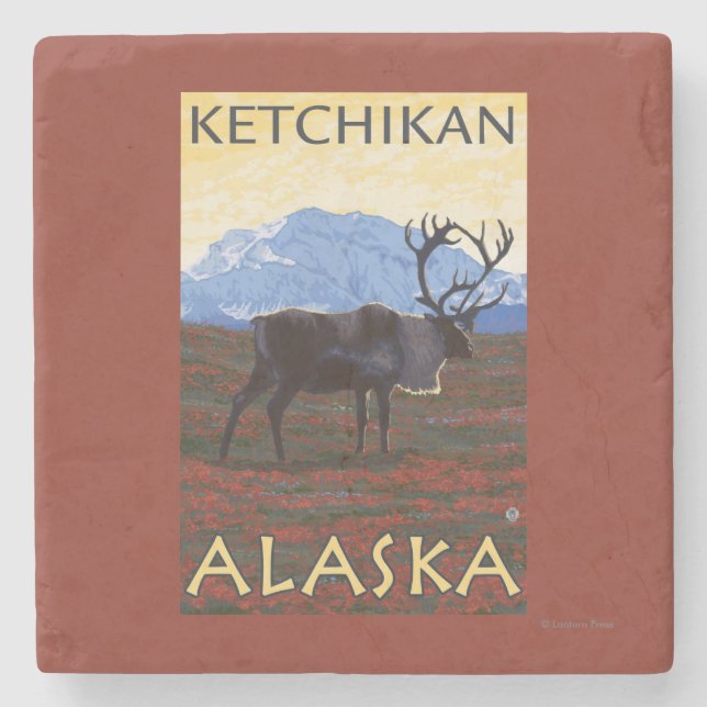 Caribou Scene - Ketchikan, Alaska Stone Coaster (Front)