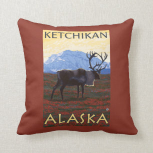 Caribou Scene - Ketchikan, Alaska Throw Pillow