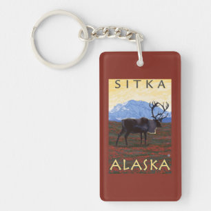 Caribou Scene - Sitka, Alaska Keychain