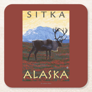 Caribou Scene - Sitka, Alaska Square Paper Coaster