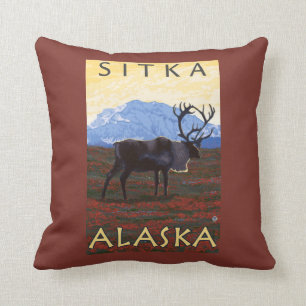 Caribou Scene - Sitka, Alaska Throw Pillow