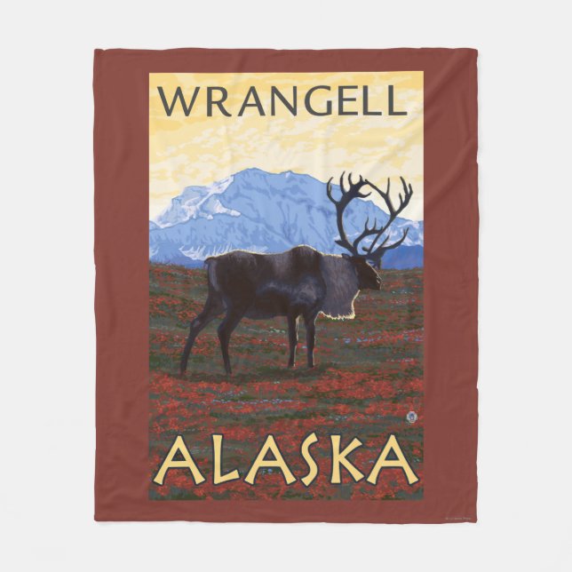 Caribou Scene - Wrangell, Alaska Fleece Blanket (Front)