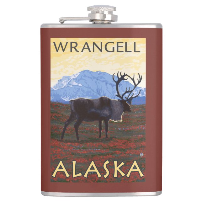 Caribou Scene - Wrangell, Alaska Hip Flask (Front)