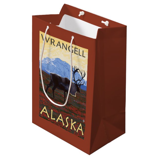 Caribou Scene - Wrangell, Alaska Medium Gift Bag (Front Angled)
