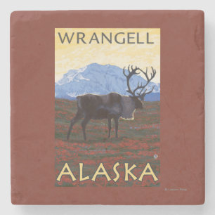 Caribou Scene - Wrangell, Alaska Stone Coaster