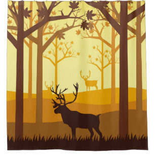 Caribou silhouette in the forest on the autumn sea