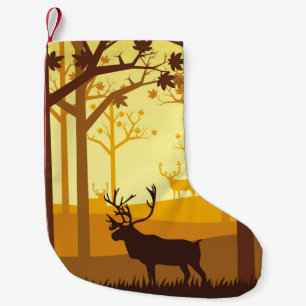 Caribou silhouette in the forest on the autumn sea small christmas stocking