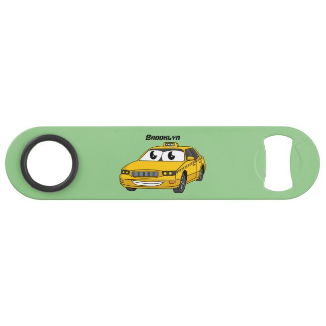Caricature amusante de taxi jaune mignon (Devant (Horizontal))