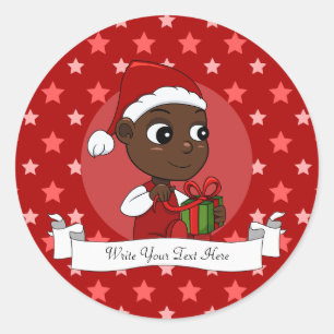 Caricature bébé de Noël classique rond autocollant