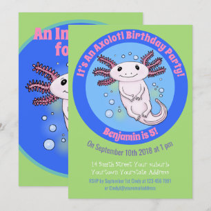 Caricature d'anniversaire axolotl 5 ans invitation