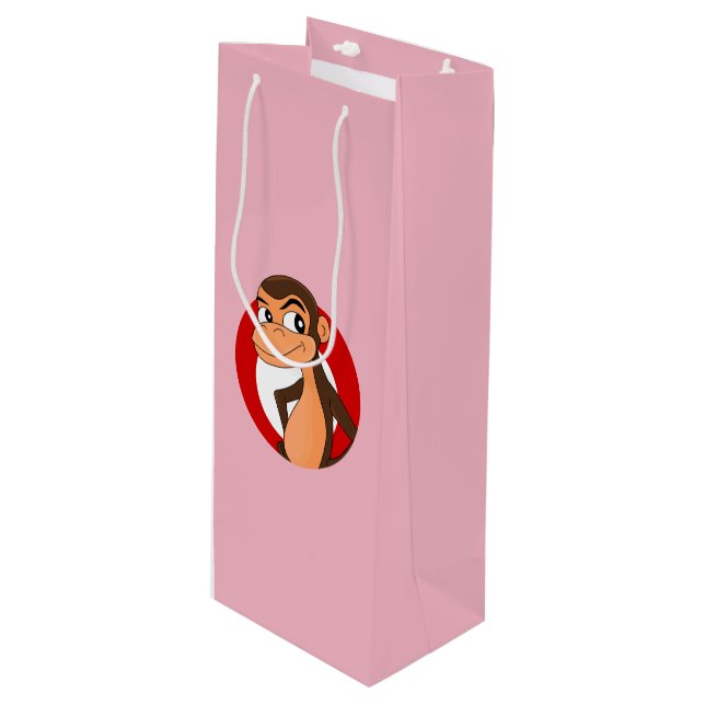 Caricature de chimpanzé sac cadeau de vin (Devant Angle)