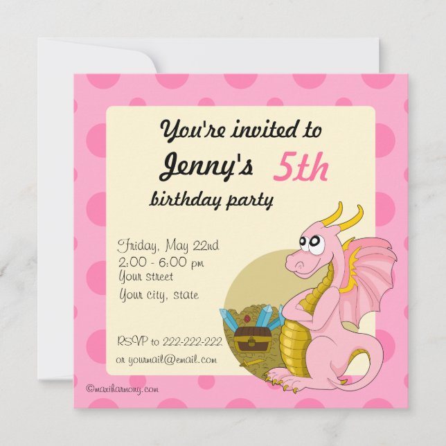 Caricature de dragon rose invitations à imprimer (Devant)