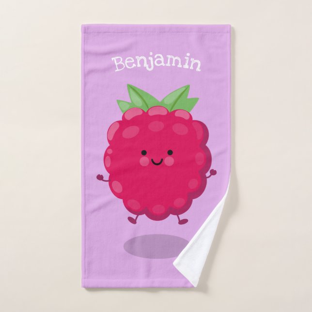 Caricature de framboise très heureuse (Serviette à main)