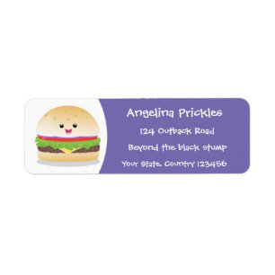 Caricature de hamburger kawaii joyeux