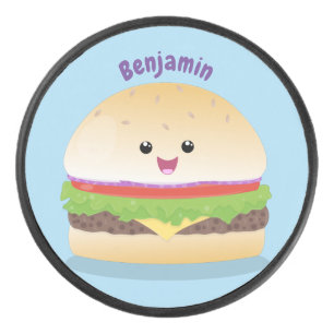 Caricature de hamburger kawaii joyeux