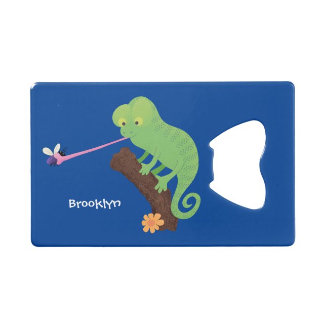 Caricature de lézard de caméléon vert joyeux (Devant (Horizontal))