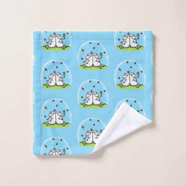 Caricature de moutons mignons amis et papillons (Gant de toilette)