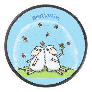 Caricature de moutons mignons amis et papillons