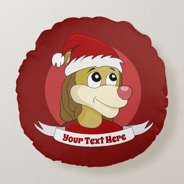 Caricature de Noël avec un mignon lion coussin ron (Devant)