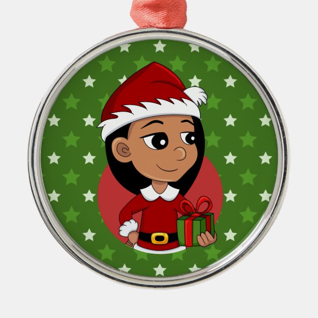 Caricature de Noël fille ornement de métal (Devant)