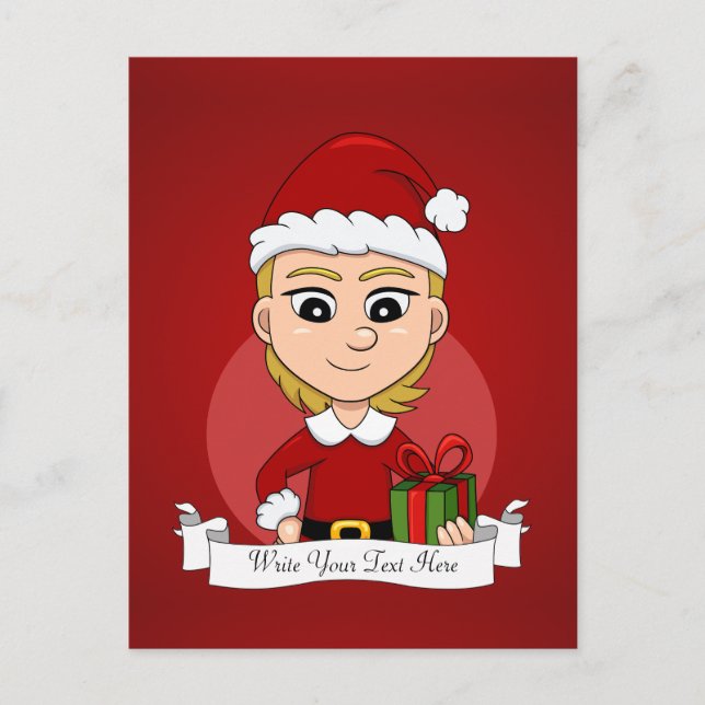 Caricature de Noël fille vacances carte postale (Devant)