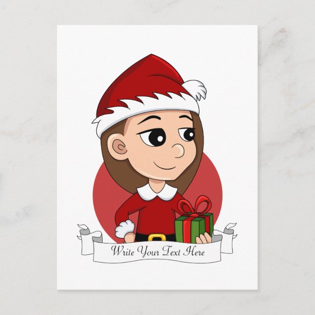 Caricature de Noël fille vacances carte postale (Devant)