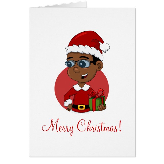 Caricature de Noël garçon Carte de vacances (Devant)