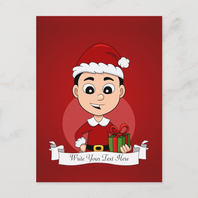 Caricature de Noël garçon vacances carte postale (Devant)
