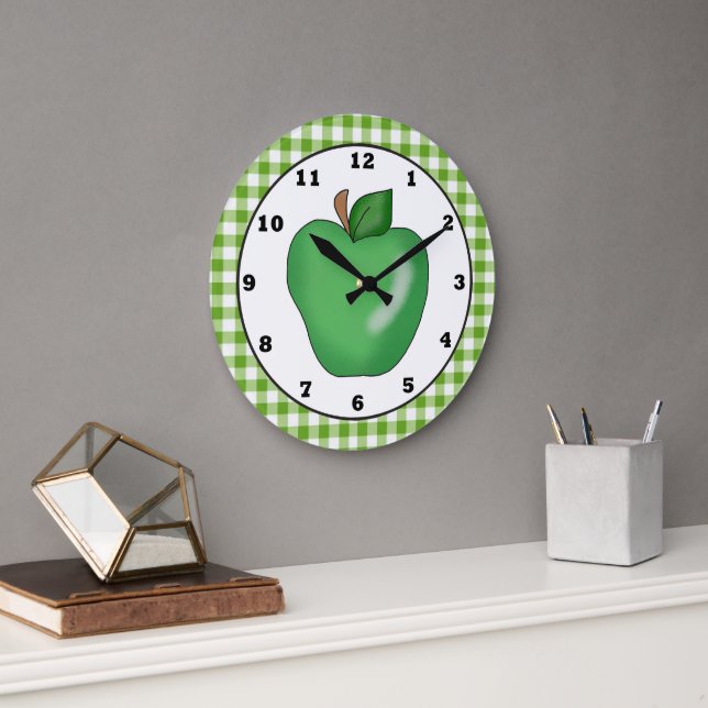 Caricature de pomme verte horloge murale (Bureau)